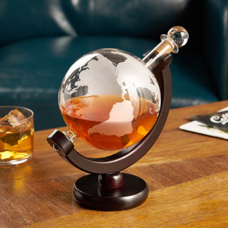 ELEVATE YOUR DEN OR OFFICE - This globe whiskey decanter makes a beautiful centerpiece anywhere you enjoy fine spirits. Use as a conversation-starting tabletop accessory in your kitchen, or an eye-catching addition to your liquor cabinet.

