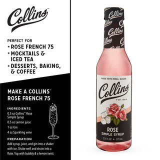 GREAT FOR CRAFT COCKTAILS - Add floral rose flavoring to classic cocktails like a Martini or Gin & Tonic. Collins Rose Syrup brings the delicate aroma and flavor of rose petals to your favorite drink recipes, whether spirit-forward or tall and refreshing.