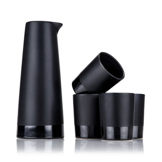 DISHWASHER SAFE CERAMIC - These black stoneware dishes are dishwasher safe for easy cleaning and made to last. Make a statement with cocktail cups and a decanter that stand out from the usual barware and glassware. 