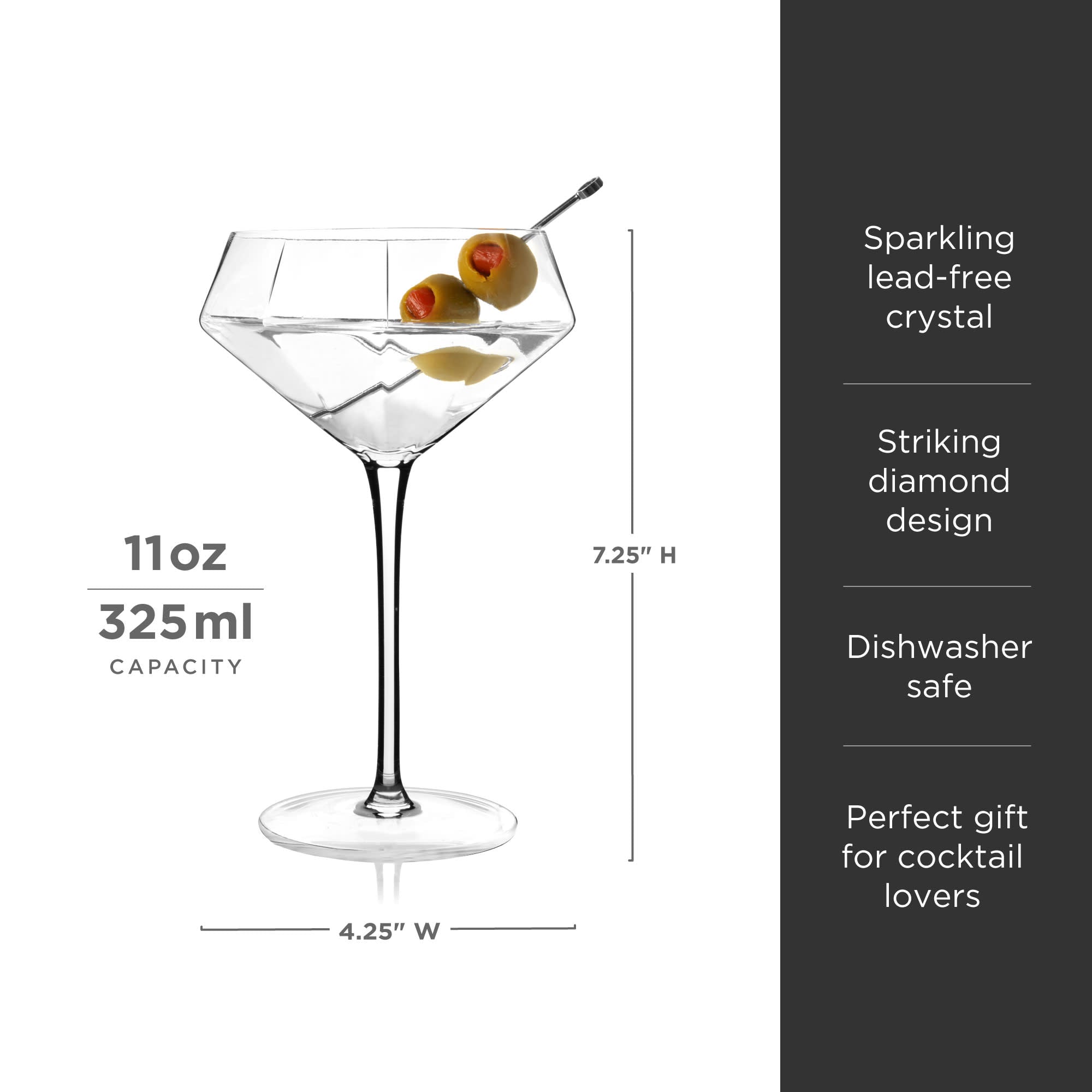Viski Stemmed Martini Glasses, 4 Lead-Free Crystal Stemmed