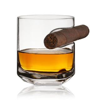 SAVOR CUBAN CIGARS WHILE SIPPING FINE LIQUOR - The Crystal Whiskey Cigar Glass by Viski combines the classic rocks glass profile with a hexagonal base and built-in cigar rest, creating a unique connoisseur’s tumbler. Fits a range of ring gauge sizes, up to 54.