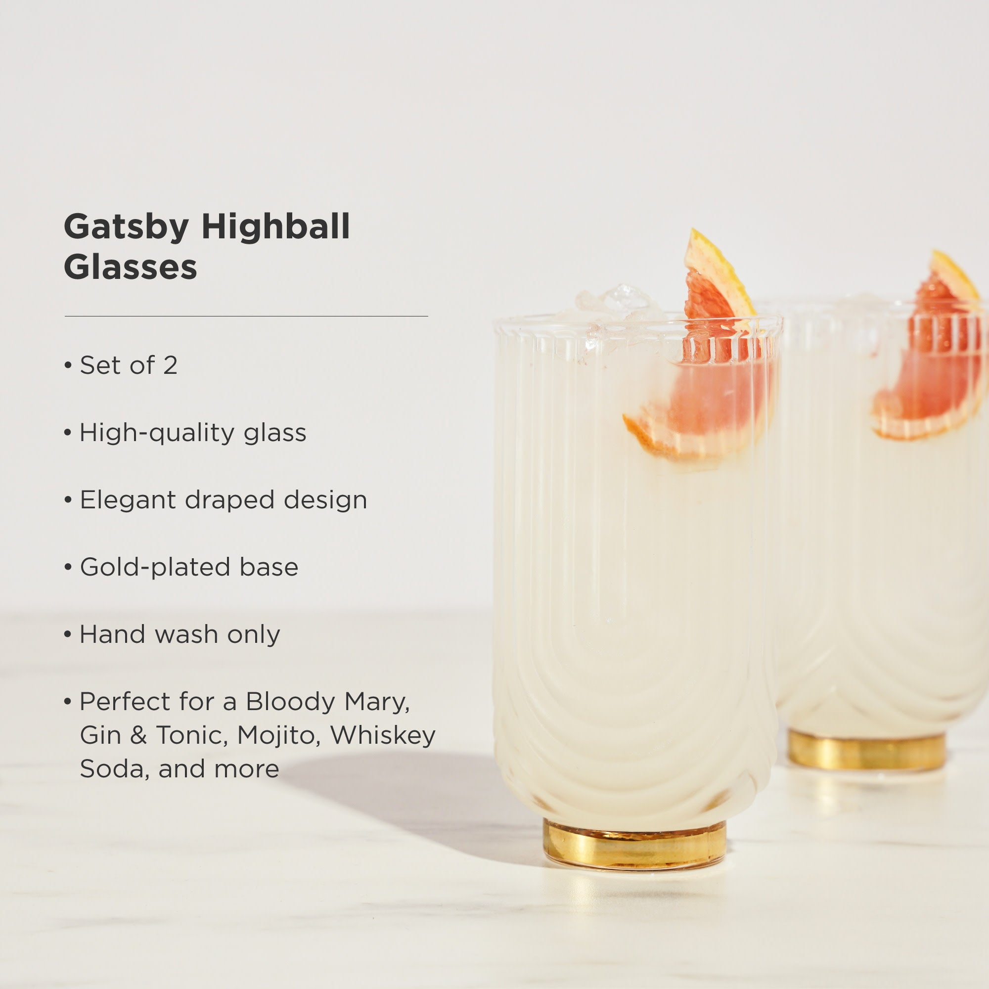Viski Gatsby Highball Glass, Vintage Cocktail Glasses, Art Deco