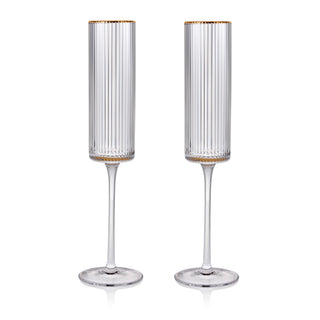Meridian Crystal Gold Rimmed Champagne Flutes, Set of 2