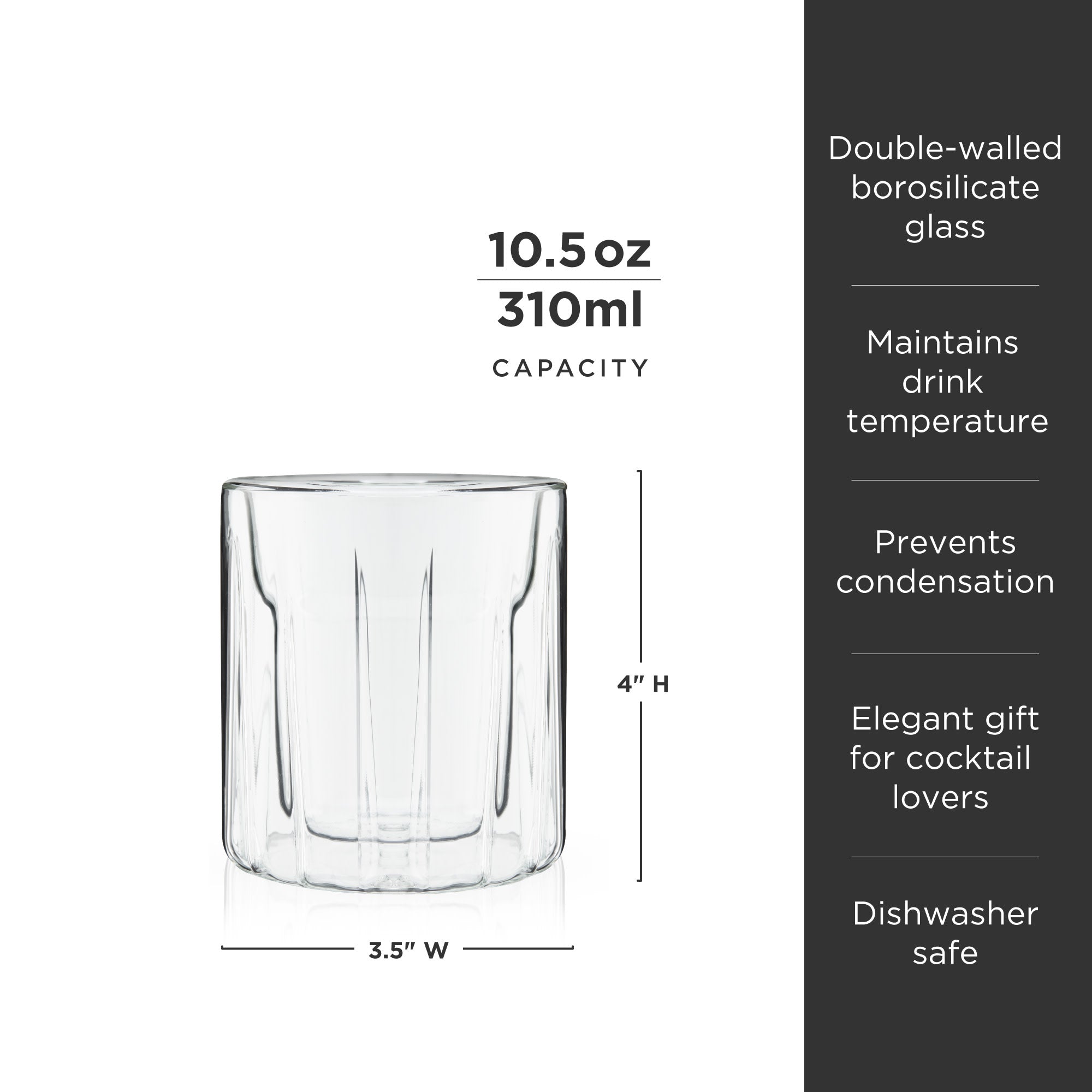 Viski Insulated Wine Glasses - Double Walled Wine Glass Set with Cut  Crystal Design - Dishwasher Safe Borosilicate Glass 13oz Set of 2