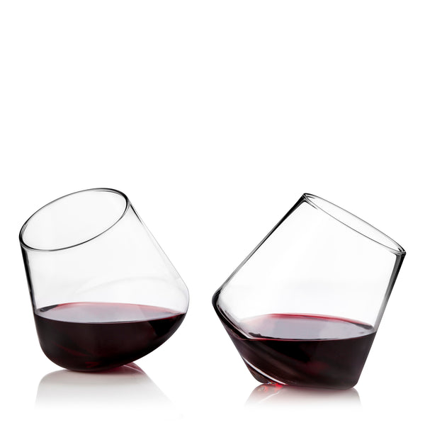Viski Rolling Crystal Wine Glasses, Modern Wine Tumblers, Elegant Drinking  Glasses for Red and White Wines, Wedding Gifts, Holiday Celebration,  Birthday Party, Home Bar, Glassware Set of 2, 12 oz