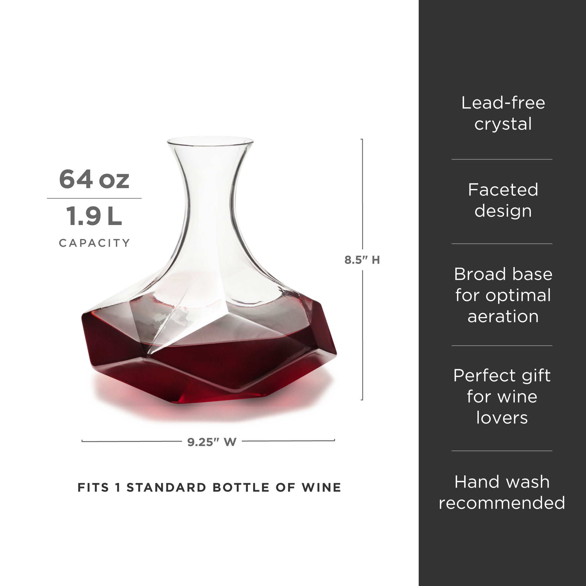 Wine Carafe Decanter Set. 4 Clear Stemless Wine Glasses. Hand