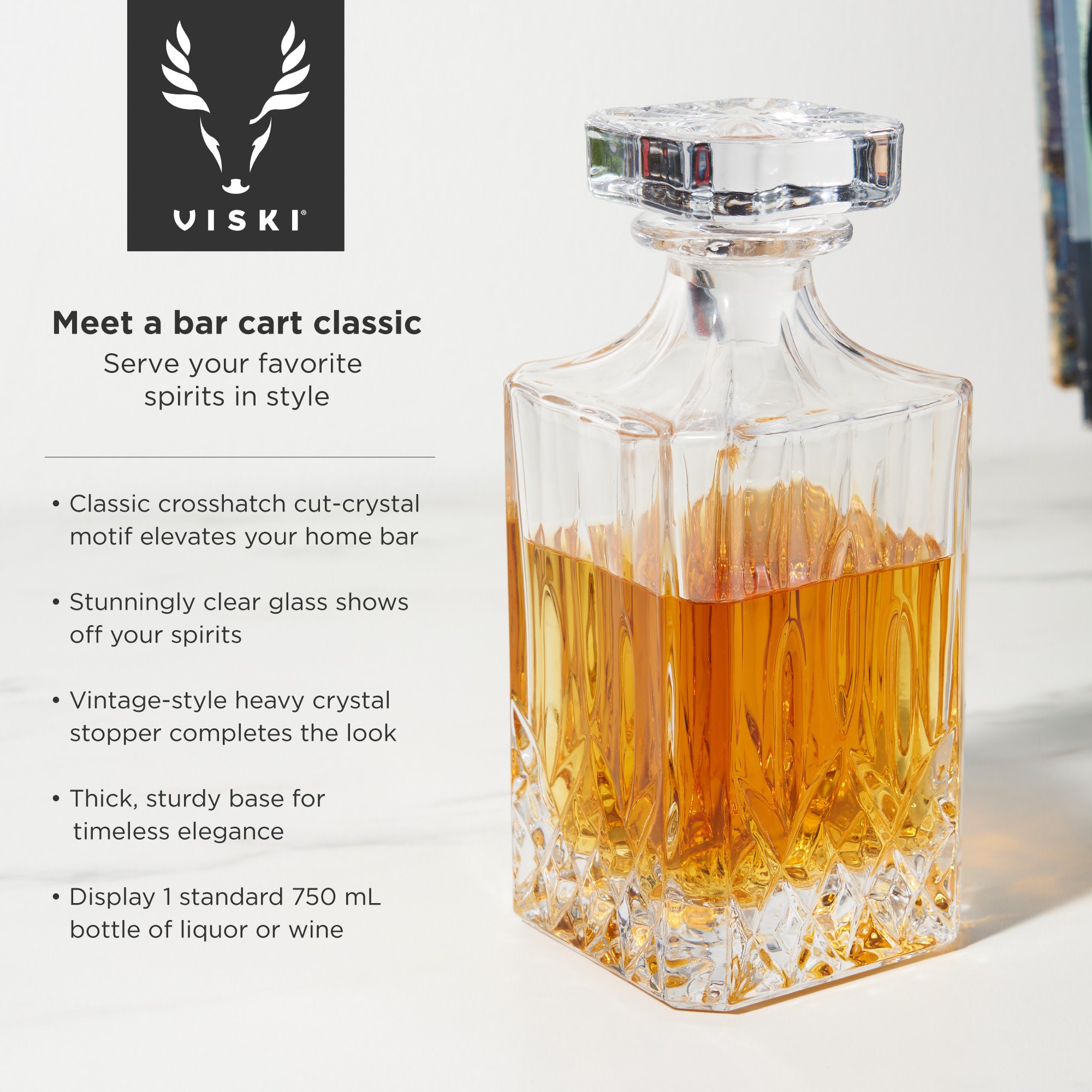 Viski Admiral 30 oz Liquor Decanter - Crystal Glass Liquor