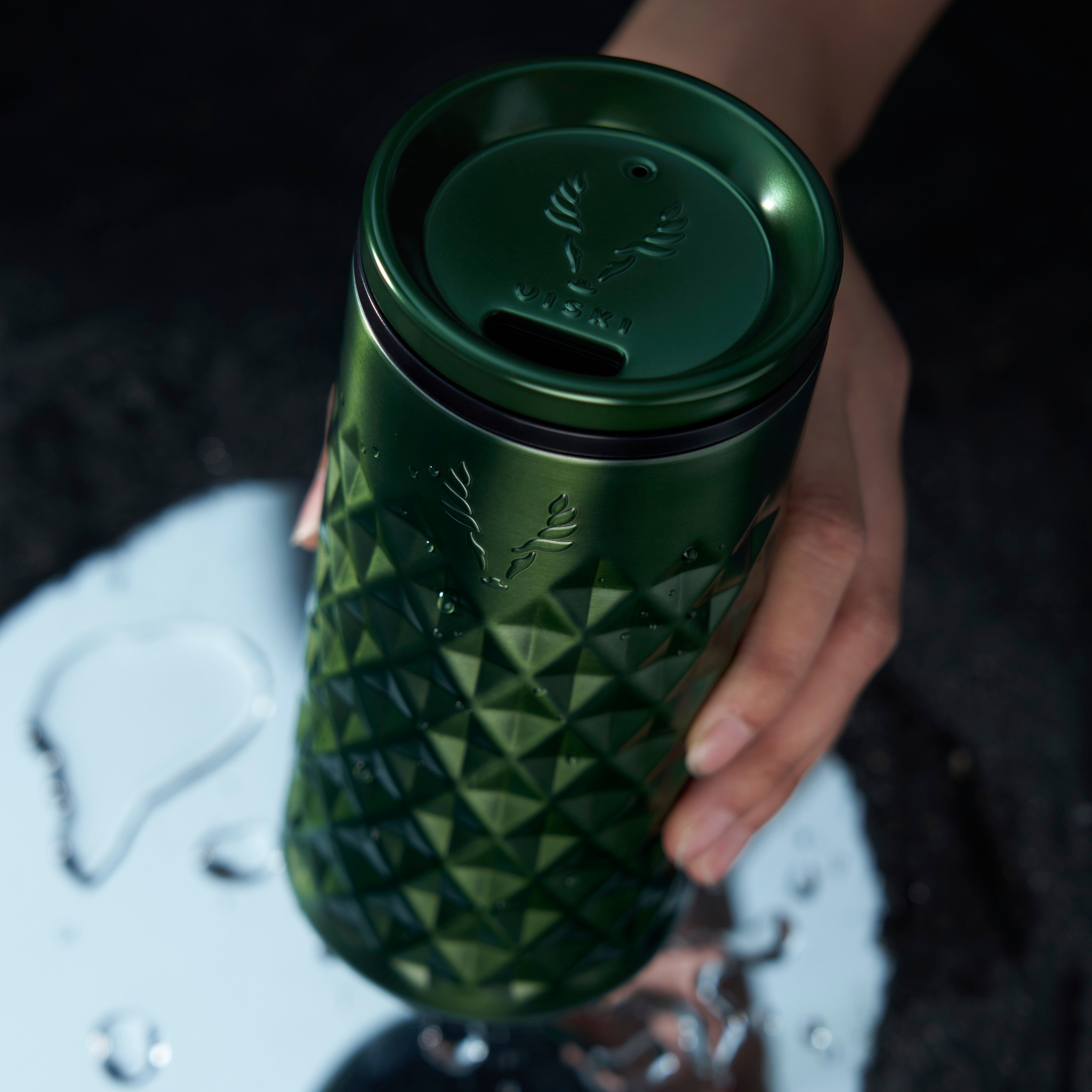 Viski Paragon Stainless Steel Rocks Tumbler - 12 Oz Insulated Whiskey Glass With Ceramic Coating & Lid, Obsidian Black