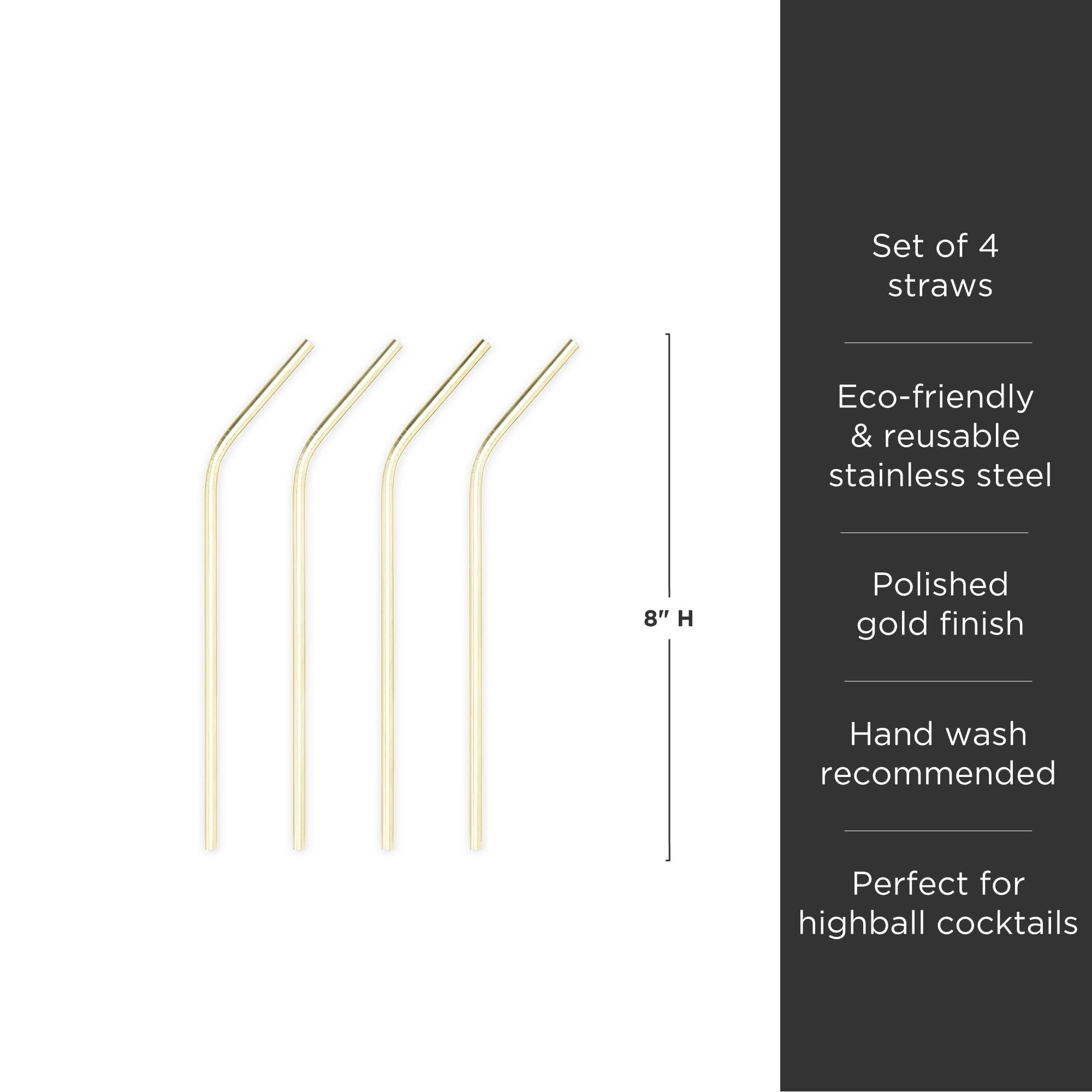 Viski Stainless Steel Cocktail Straws with Gold Finish, Eco-Friendly  Reusable Short Metal Straws, 5 Inch Set of 6