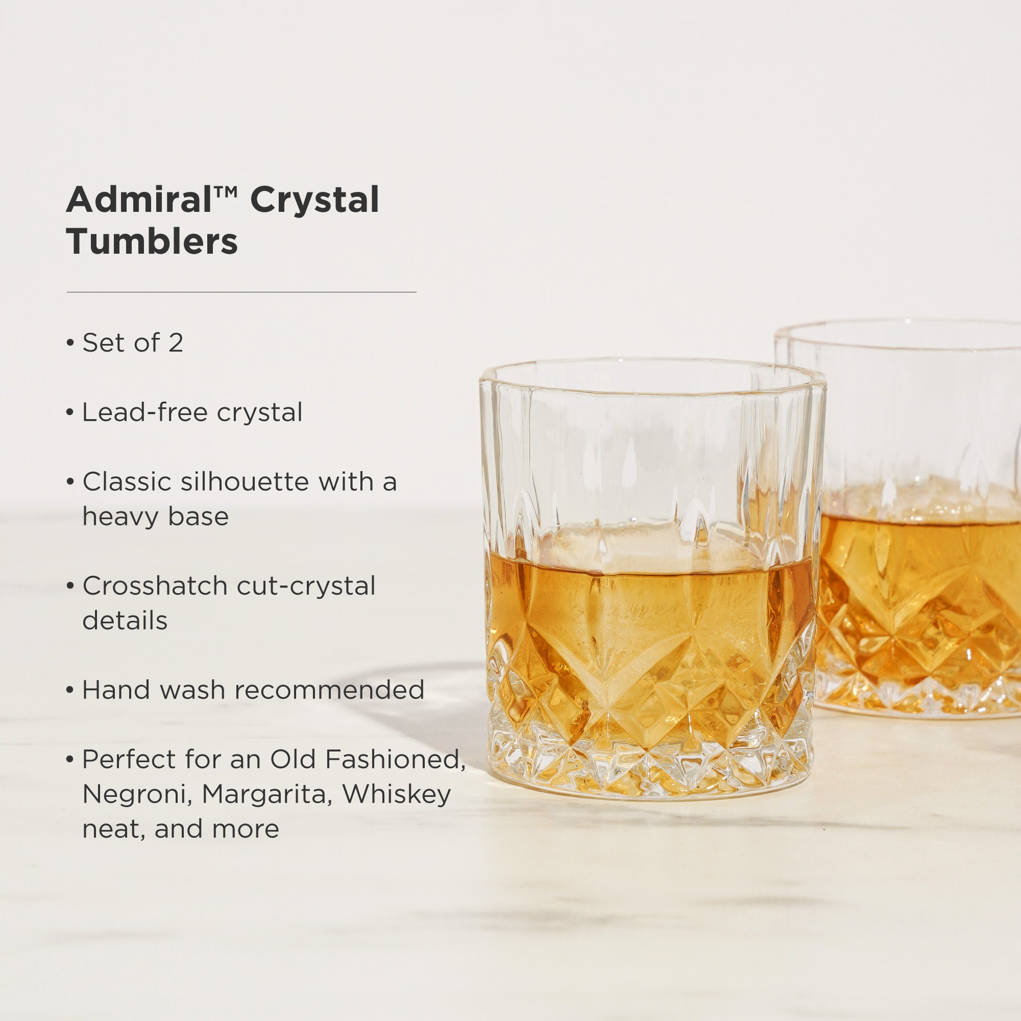 Viski Admiral Crystal Whiskey Tumbler Set of 2 - Premium Crystal