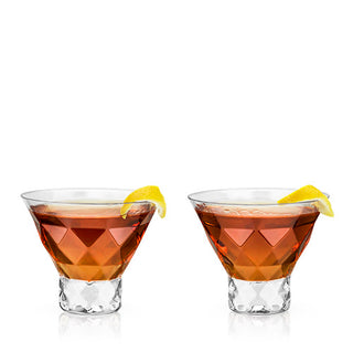CONTEMPORARY FACETED CRYSTAL GLASSWARE– This beautiful cocktail glassware is designed with elegant, geometric facets that mimic the cut of gemstones. Sleek and contemporary, these glasses look great on a bar cart and give some drama to any drink.