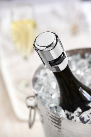 STAINLESS STEEL AND POLISHED FINISH - Crafted from stainless steel with inner silicone seal, this heavyweight polished chrome wine stopper adds class to your barware collection. Our cork stoppers easily fit standard, champagne and specialty beer bottles.