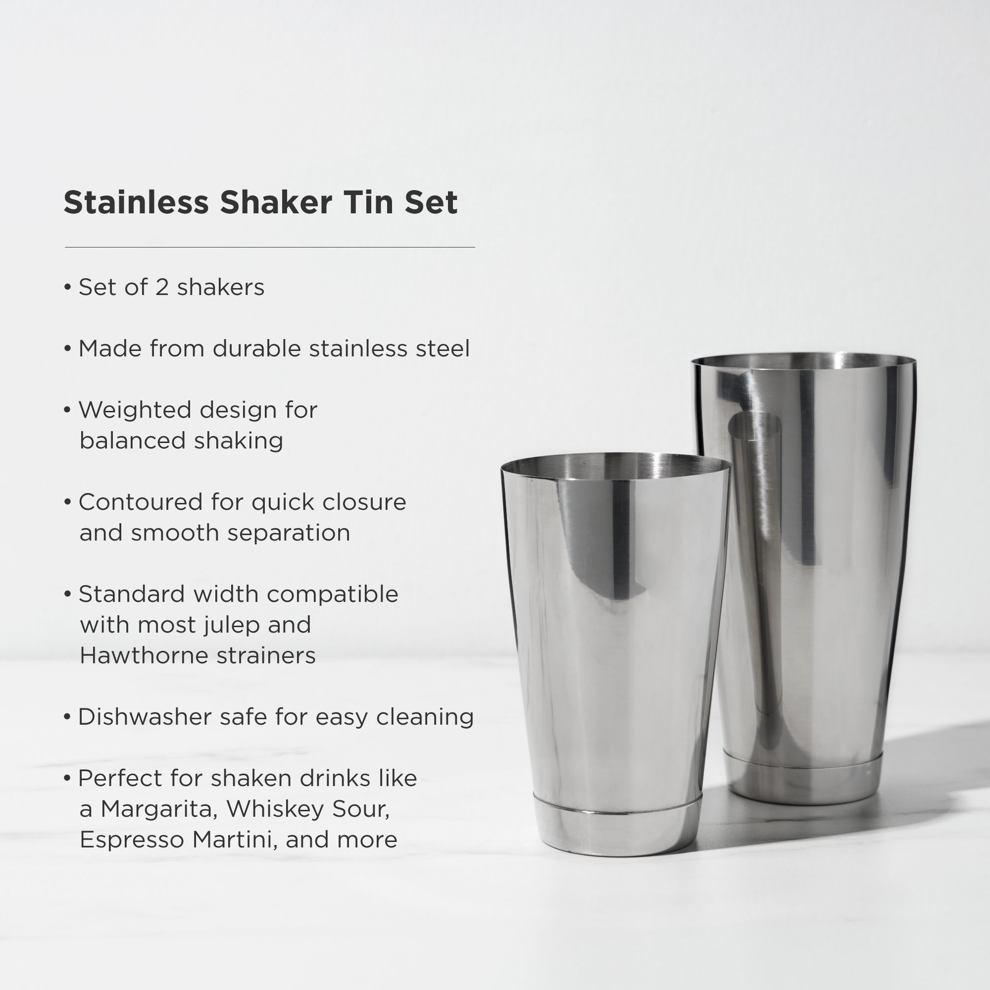 Viski Stainless Steel Shaker Tins, Set of 2 Boston Shaker Tins, Cocktail  Shaker Set, 28 Oz & 18 Oz
