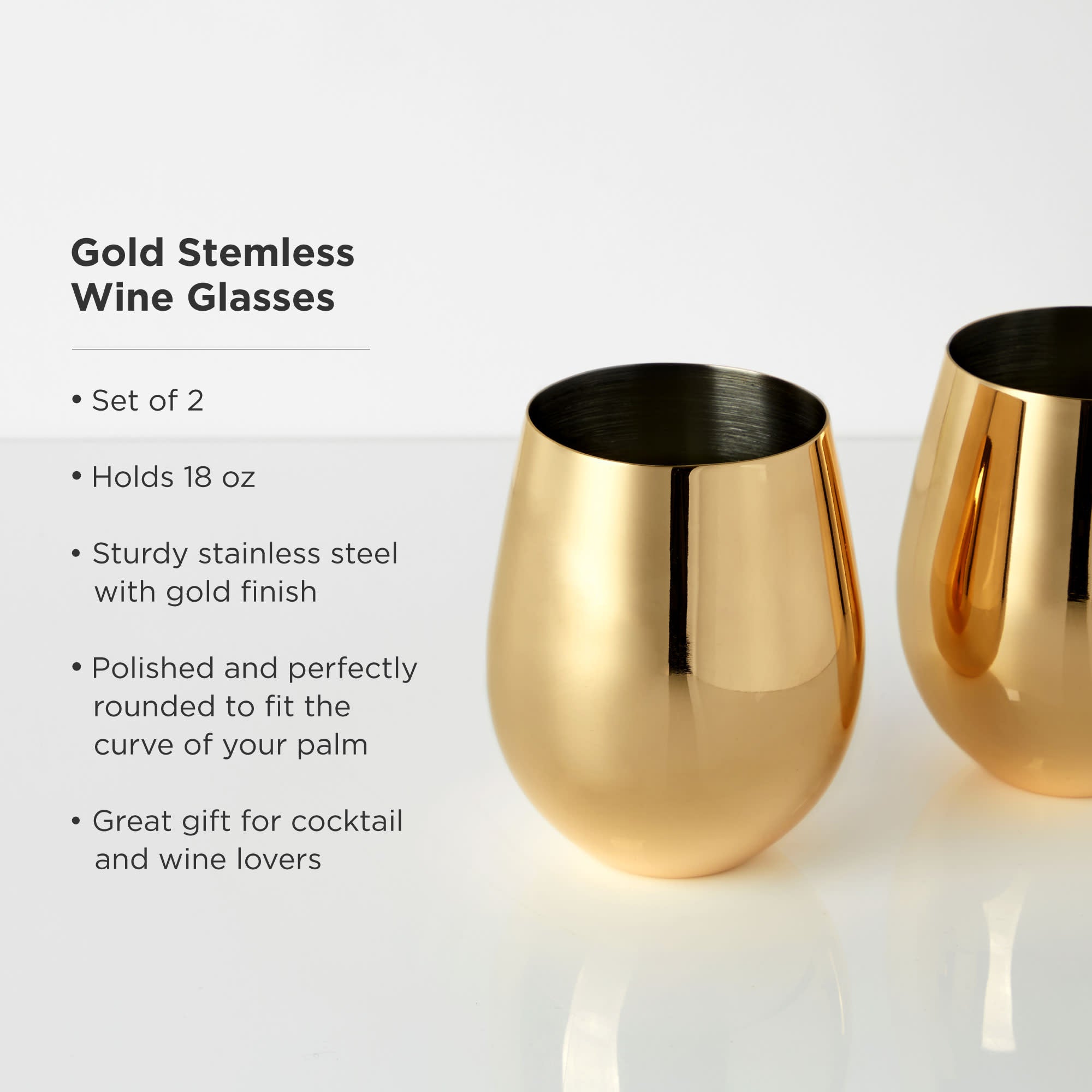 Gold Stemless Wine Glass (Set of 2) - The VinePair Store