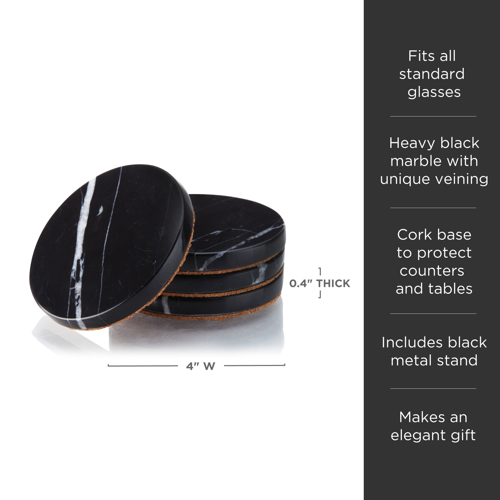 Marble Black Cork Coasters - Set of 6 - CorkHouse