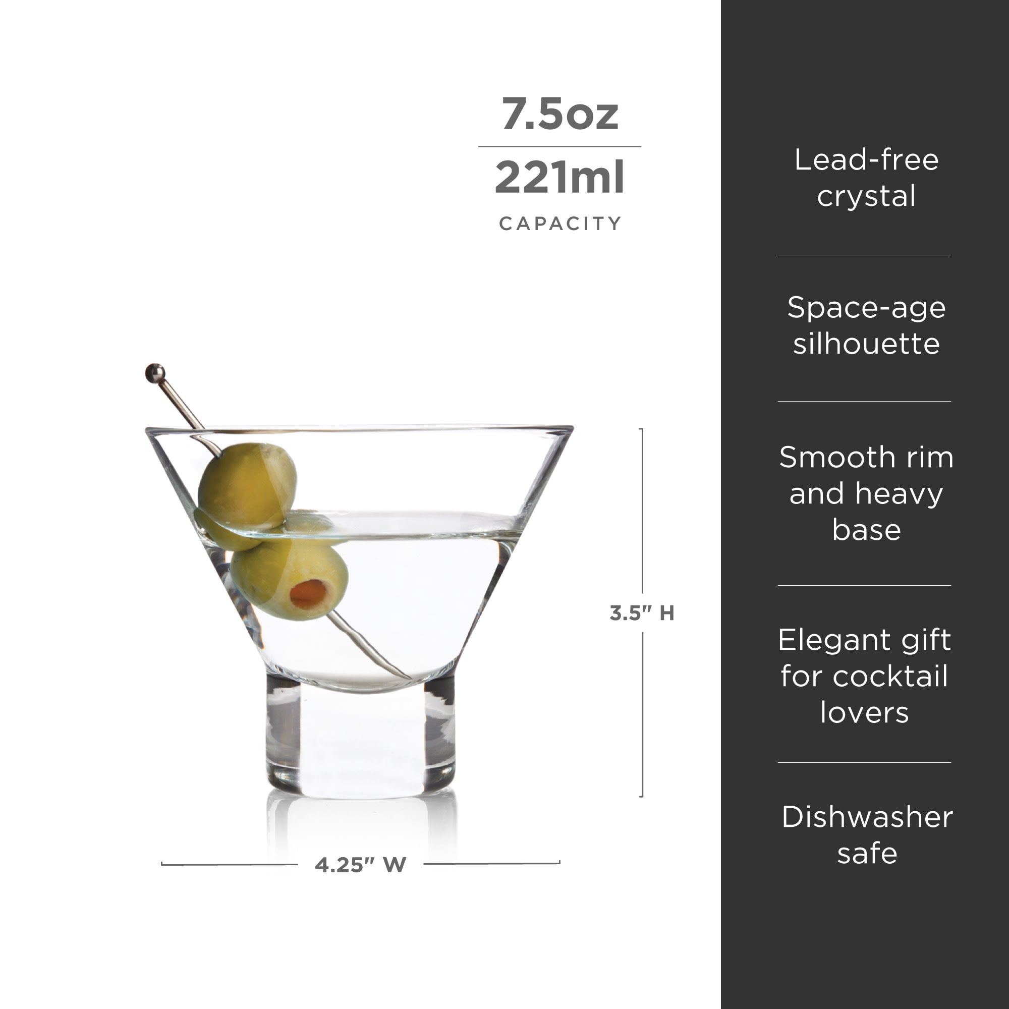 Viski Reserve Milo Crystal Martini European Crafted Cocktail Glasses, Home  and Bar Drinkware, Crystal Martini Accessories, Craft Cocktail Glasses, Martini  glasses Set of 4, 7oz