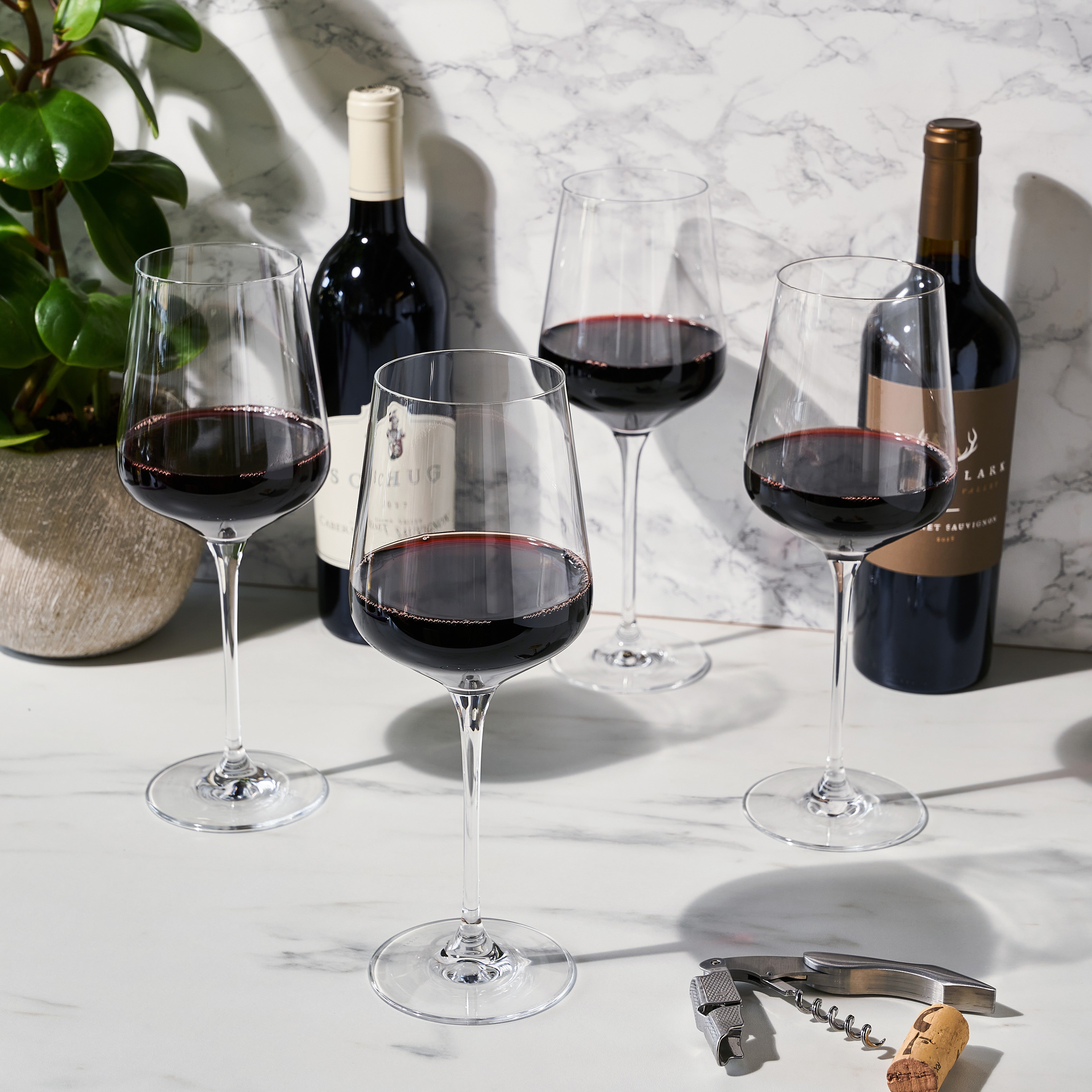 Viski Bordeaux Glasses, 4 Lead-Free Crystal Wine Glasses, European