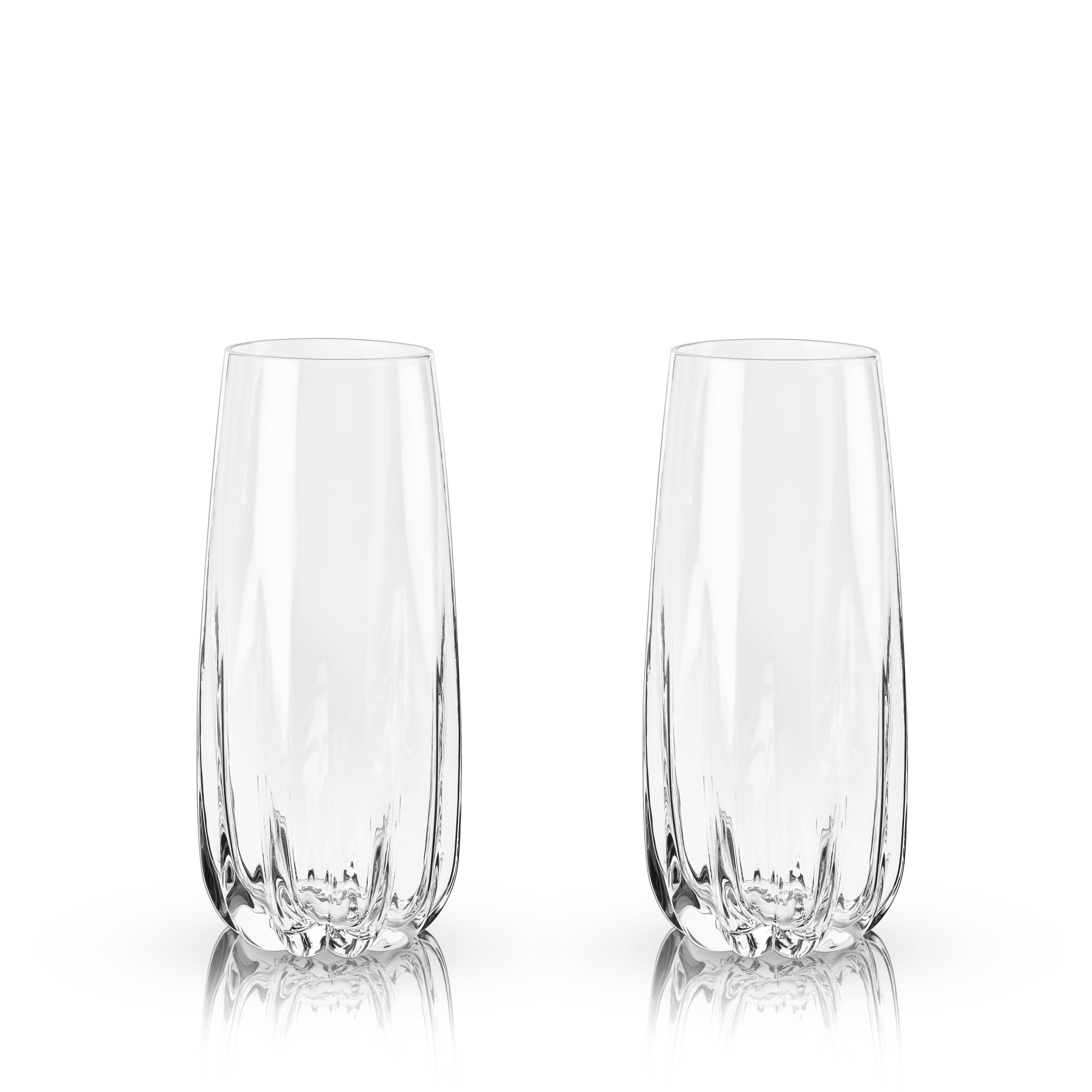 Viski Weighted Stemless Champagne Flutes - Modern Crystal Wine Martini  Mimosa Cocktail Glasses Round Footed Base, Bar Fluted Glassware,  Housewarming Wedding Champagne Gift - Set of 2, 9.5 oz, Clear