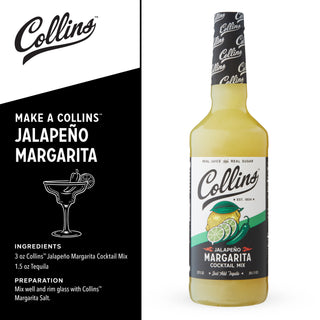 MADE WITH REAL CITRUS JUICE, JALAPENO PUREE, AND REAL SUGAR - Crafted with real green jalapenos and citrus juice, Collins Jalapeno Margarita Mix is a hot take on the classic marg. We blended the perfect balance of spice and zest--just measure and enjoy!