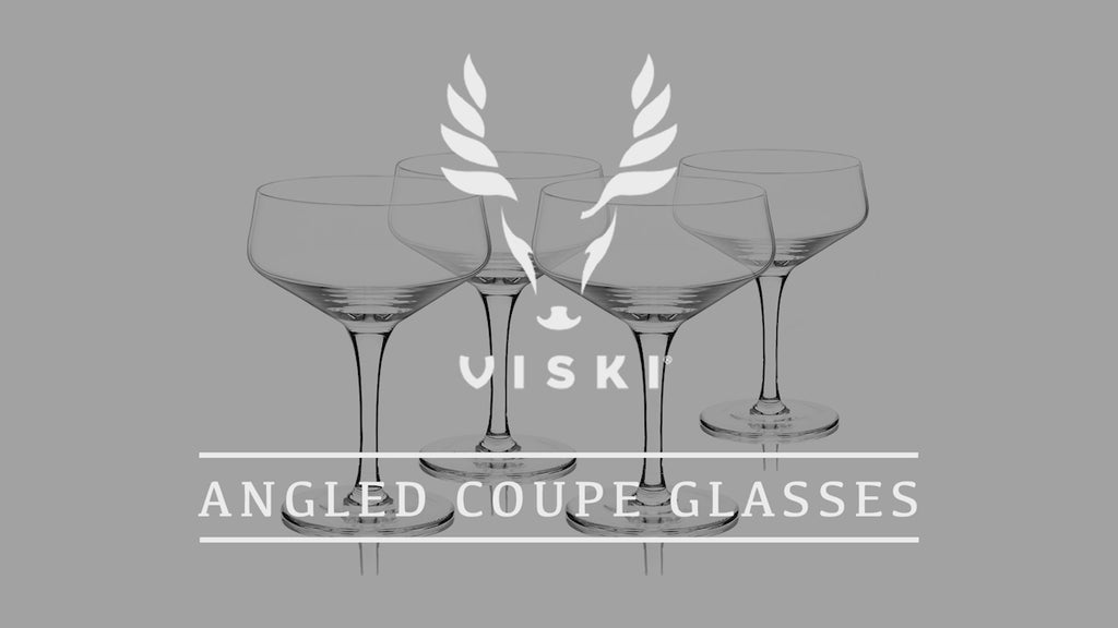 Viski Raye Angled Stemmed Crystal Coupe Cocktail glassess, Champagne Coupe  Glasses, Drinkware Set, Espresso Martini glasses set of 4, 7oz