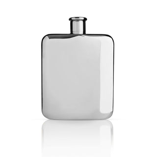 6 0Z FLASK WITH SCREW TOP - Fill this hip flask with 6 oz. of your favorite beverage. This shiny silver flask has a matching weighted screw-on lid for a secure seal. This also allows for easy drinking and ensures there are no leaks or accidents.
