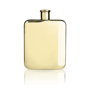 6 0Z FLASK WITH SCREW TOP - Fill this hip flask with 6 oz. of your favorite beverage. This 14k gold flask has a matching weighted screw-on lid for a secure seal. This also allows for easy drinking and ensures there are no leaks or accidents.
