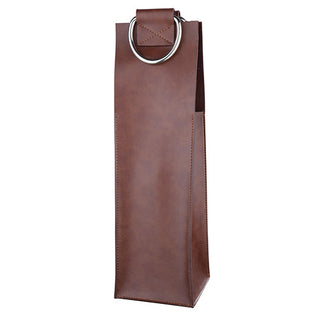 A WINE BOTTLE GIFT BAG WITH STYLE - Gift your wine with extra flair. This brown faux leather wine bag is sturdier than paper gift bags and adds gravitas to a special bottle of wine. A magnetic closure and stainless steel handles complete the look.