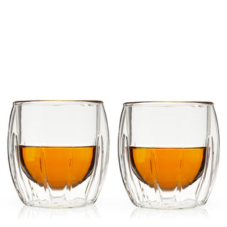 INSULATED LIQUOR GLASSES – With their crystal clarity and subtle etching, these double-walled tumblers look great on a bar cart. They’re perfect for Scotch neat or whiskey on the rocks, or a pour of your favorite amaro. 
