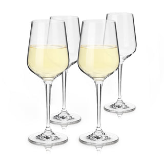 FOUR STEMMED CHARDONNAY GLASSES – This beautiful set of 15 oz. stemmed wine glasses will enhance your finest vintages. Crafted with nuanced white wines in mind, this gorgeous 4-piece glassware set is equally suited for rich red wines or rosé.