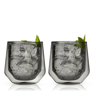 SMOKE GREY TINTED GLASSWARE FOR WATER OR WINE-  Bring a pop of color to your minimalist, contemporary glassware. Handcrafted and tinted with natural minerals, this smoke grey lowball tumbler set is a timeless addition to your bar cart.
