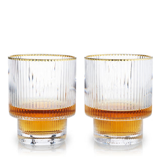 SPARKLING LEAD FREE CRYSTAL - Crafted from lustrous lead-free crystal, this set of cocktail tumblers enhances your sipping experience. Perfect clarity and durable design make these glasses a versatile addition to any home bar or bar cart.