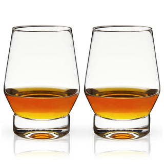 MINIMALIST CRYSTAL GLASS SET – This beautiful pair of cocktail glasses has a heavy, rounded base and smooth tapered silhouette for a uniquely modern feel. This set of whiskey glasses looks great on a bar cart or in your liquor cabinet.