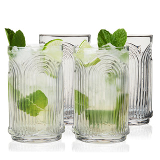 UNIQUE HIGHBALL BAR GLASSES – With their crystal clarity and textured geometric details, these tumblers stand out on a bar cart or in your hand. While they’re perfect for a classic gin & tonic, they give any craft cocktail extra pizazz.