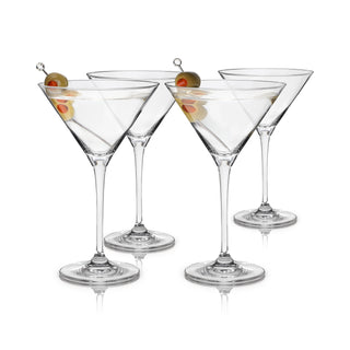 FOUR STEMMED MARTINI GLASSES – This beautiful cocktail glassware is designed with precise angles and crystal clarity. Sleek and contemporary, these glasses look great on a bar cart or in your liquor cabinet and give understated elegance to any drink. 