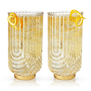 STYLISH HIGHBALL COCKTAIL TUMBLERS – With their crystal clarity and gold-plated details, these 15 oz. glasses look great on a bar cart. While they’re perfect for a G&T or Tom Collins, they give any craft cocktail extra pizazz.