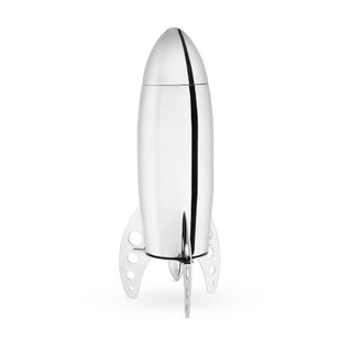 SPACE AGE SHAKER - Set your bar collection apart with our rocket cocktail shaker. With a strainer, cap, and "launch pad" stand, this shaker makes a charming addition to bar carts, home bars and well stocked kitchens.