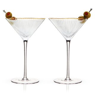 LEAD FREE CRYSTAL MARTINI GLASSES - Crafted from lustrous lead-free crystal, this set of stemmed martini or manhattan glasses for cocktails has a rippled texture and gold rim. These unique cocktail glasses are beautiful and useful.