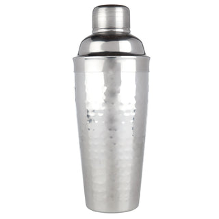 HAMMERED COCKTAIL SHAKER - This hammered steel cocktail shaker makes a stunning addition to any bar. An essential bartending tool that includes a built in strainer and measured cap for high precision.