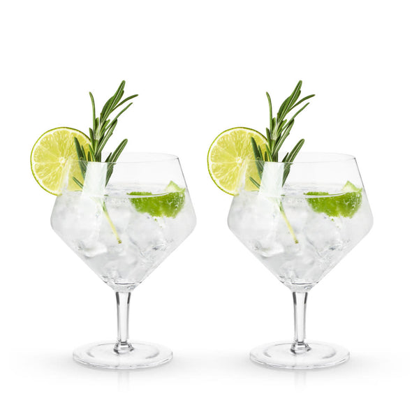 Viski Raye Crystal Footed Gin & Tonic Glasses - 14 oz - Set of 2