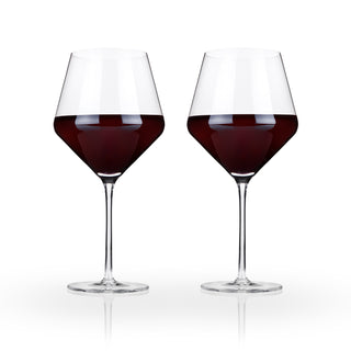 TWO STEMMED BURGUNDY GLASSES – This beautiful pair of wine glasses will enhance your finest vintages. Crafted with full-bodied red wines in mind, this gorgeous glassware set is equally suited for crisp white wines.