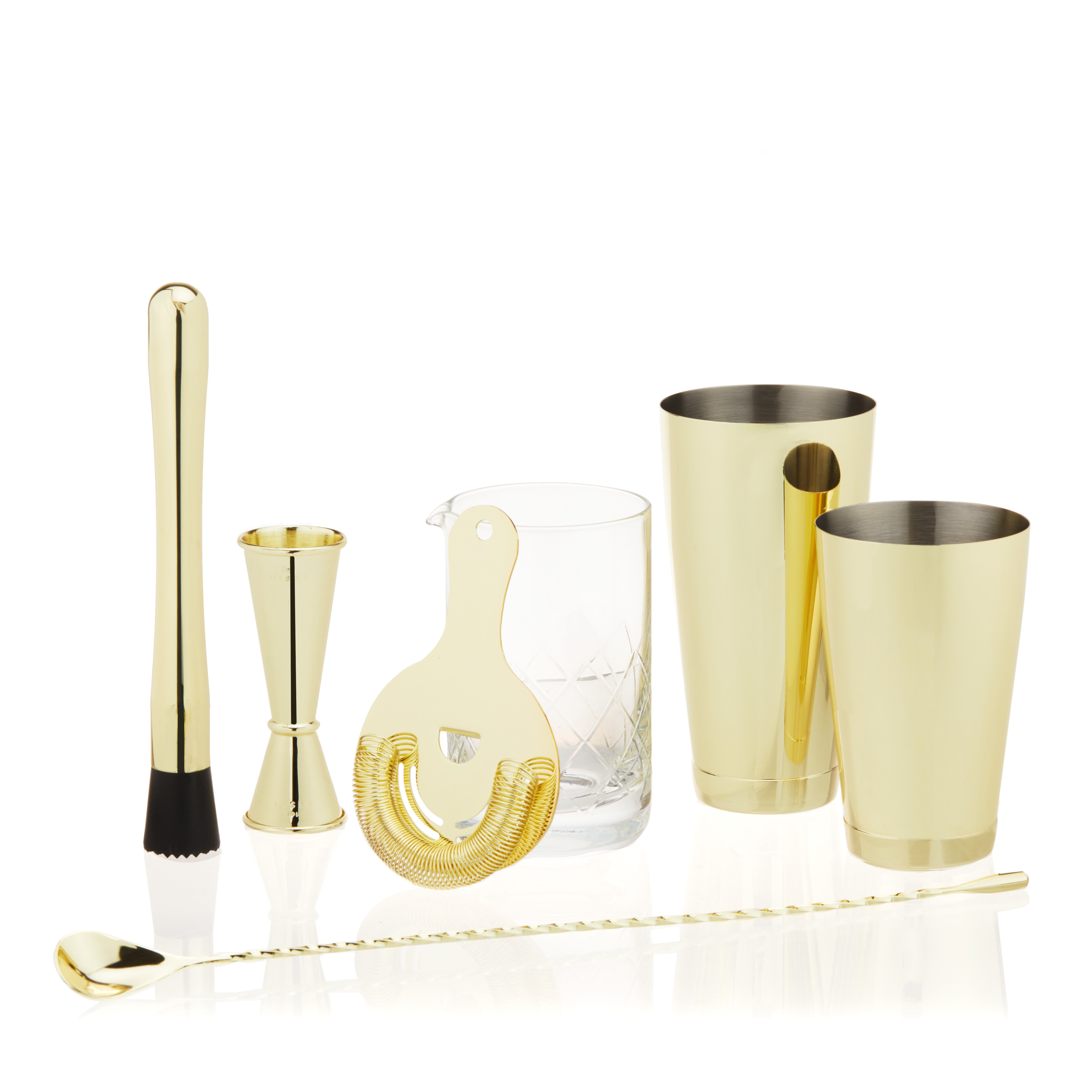 Viski Gold Set - Gold Bar Set for Cocktails - Mixing Glass, Barspoon and Bartender Accessories - Stainless Steel Set of