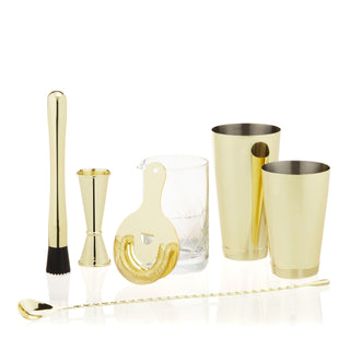 ELEVATED ESSENTIALS GOLD SHAKER COCKTAIL SET - This gold cocktail shaker set is way better than your average bar basics. Upgrade your home bar with all the bar tools you need to craft your favorite drinks from martinis to mojitos.