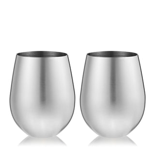 Viski Silver Wine Glasses, Stemless Wine Glass Set, Stainless Steel with  Copper Finish, 18 Ounces, Set of 2, Silver