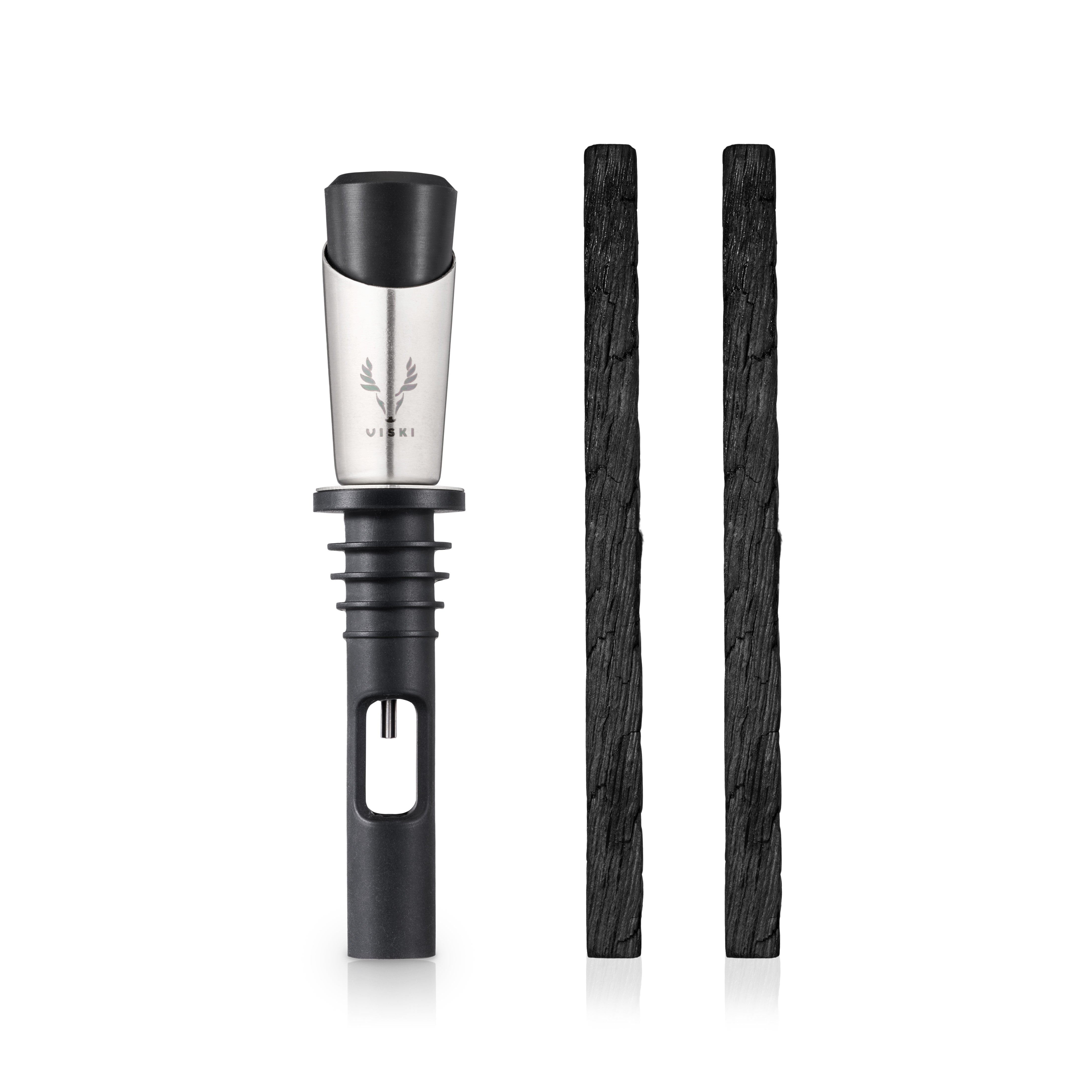 whiskey flavored vape Viski Liquor Aging Kit, 2 Charred Oak Sticks and Stopper Pourer for Whiskey, Bourbon, Rum, Rye, Enhance Flavor and Aroma, Home Bar Gifts, Bar Cart Accessories, Whiskey Aging Tool