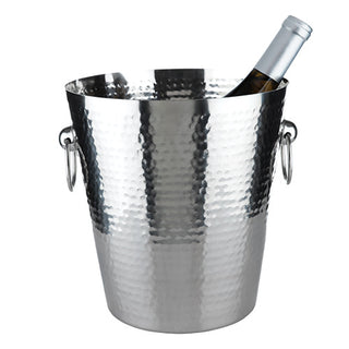 HAMMERED METAL ICE BUCKET - This stainless steel metal ice bucket suits a wide range of kitchen and home decor styles with its hammered metal finish and classic silhouette. Serve chilled wine or beer in this drink bin, or use it for cocktail ice.