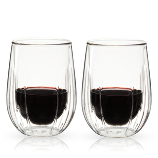 INSULATED GLASSES FOR RED WINE OR WHITE WINE – With their clarity and subtle etching, these borosilicate glass double wall glasses look great on a bar cart. These stemless glasses are perfect for all wines or your favorite cocktail.