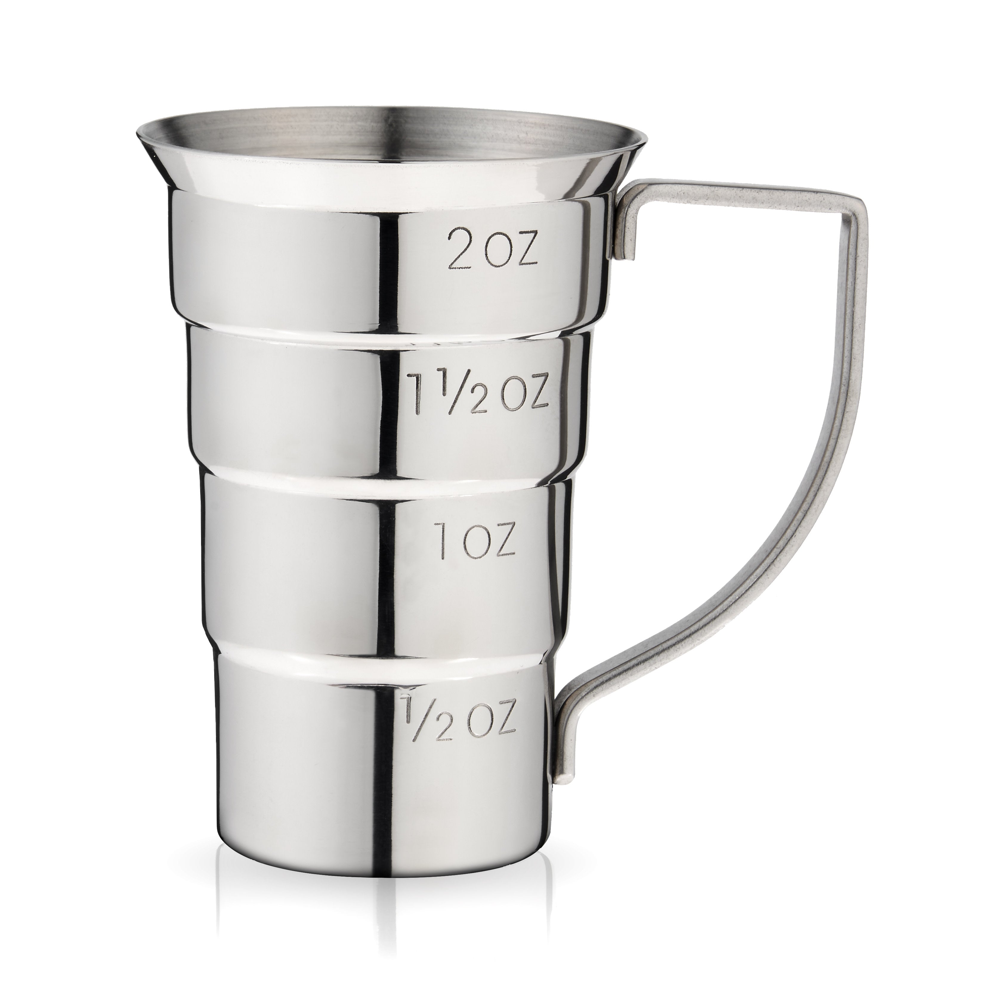 Viski Stepped Jigger With Handle, 4 Measurement Markings, Measuring Cup for  Cocktail Recipes, 0.5 oz, 1 oz, 1.5 oz, & 2 oz, Stainless Steel