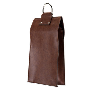 A WINE BOTTLE GIFT BAG WITH STYLE - Gift your wine with extra flair. This brown faux leather wine bag is sturdier than paper gift bags and adds gravitas to a special bottle of wine. A snap closure and stainless steel handles complete the look.